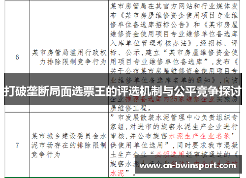 打破垄断局面选票王的评选机制与公平竞争探讨